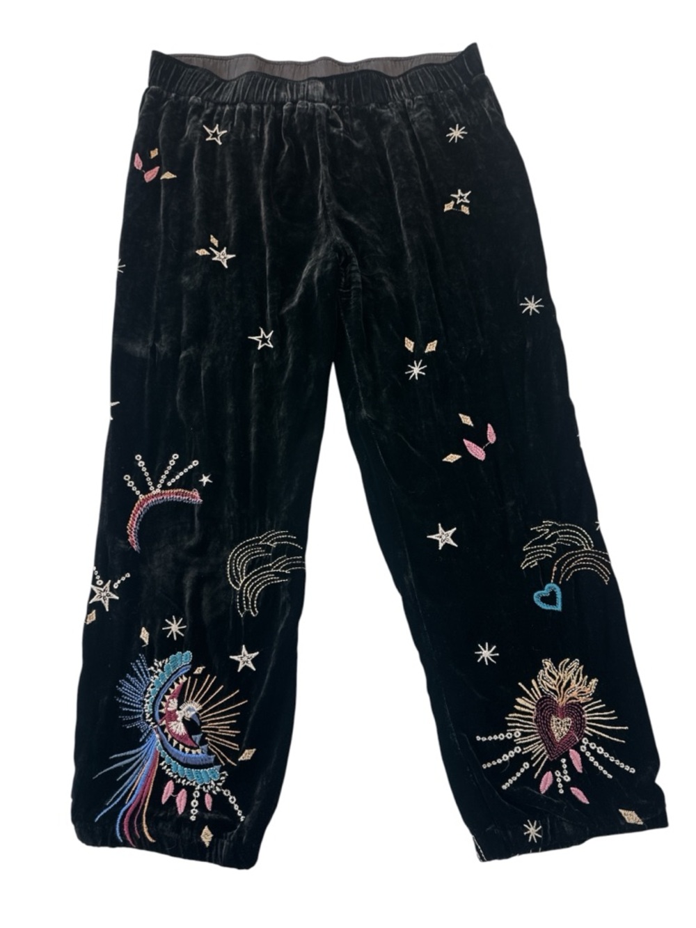 Johnny Was Victoria Velvet Silk Embroidered Joggers in Black - Picture 3 of 9